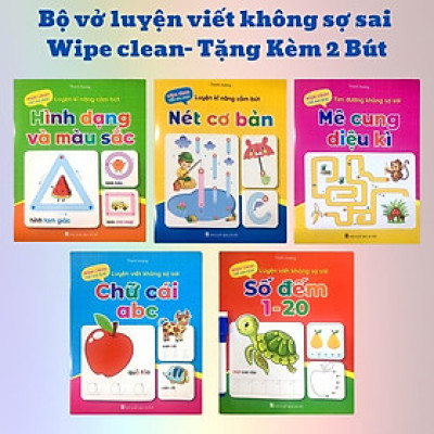 Sách - Bộ Vở Viết Xóa Được - Wipe Clean Luyện Viết Không Sợ Sai ( Bộ 5 Cuốn) - Tặng Kèm 2 Bút