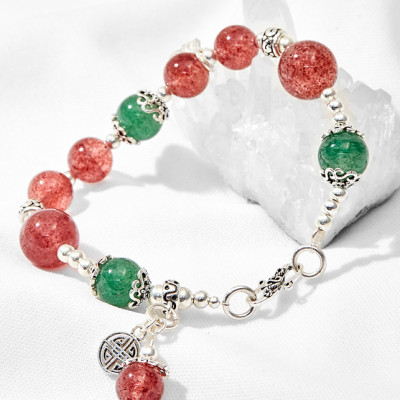 Vòng tay thạch anh dâu phối lá bạc Ngọc Quý Gemstones