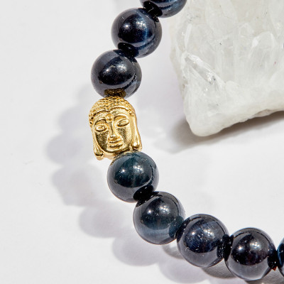 Vòng tay phong thủy nữ đá mắt hổ xanh đen charm phật 8mm mệnh thủy , mộc - Ngọc Quý Gemstones