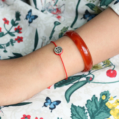 Vòng Kết Dây Đỏ Charrm Kết Đồng Tâm Bạc Ngọc Quý Gemstones GA5