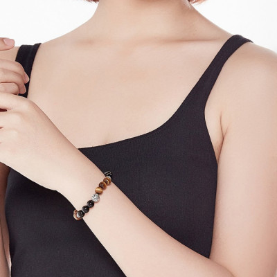 Vòng Thạch Anh Mắt Hổ Phối Mã Não Đen Và Bạc 925 Ngọc Quý Gemstones VT12
