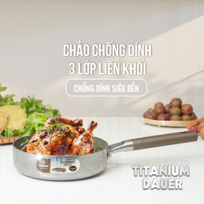 Chảo Inox 3 lớp liền khối chống dính Kalpen Nano Titanium Dauer chuản Đức - Hàng chính hãng