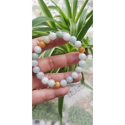 Vòng chuỗi đá Cẩm Thạch tự nhiên trắng huyết tam tài 8mm bóng đẹp Màu trắng bóng xanh vàng nữ đeo rất xinh đẹp xinh tay may mắn Vòng đá cẩm thạch tự nhiên tốt cho sức khoẻ công việc ạ
