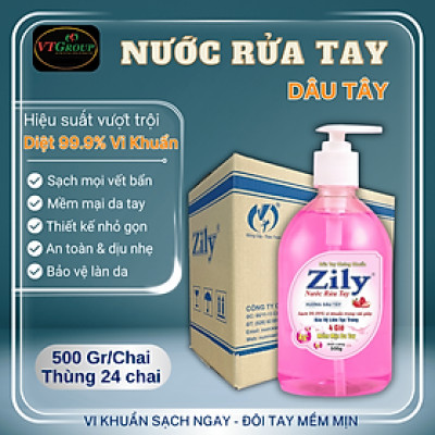 Nước rửa tay Zily chai 500g ( 24 chai/ thùng) - Tặng 1 chai xịt thơm & khử mùi Zily 300g