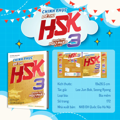 Sách - Chinh Phục Đề Thi HSK 3 + HSK 4 + HSK 5 - Kèm Giải Thích Ngữ Pháp Chi Tiết - Combo 3 Cuốn - Megabook