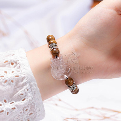 Vòng tay trầm hương tự nhiên Hồ Ly đá phong thủy - Thiên Mộc Hương - Trầm Tốc Lào - May mắn tình duyên - Hạnh phúc