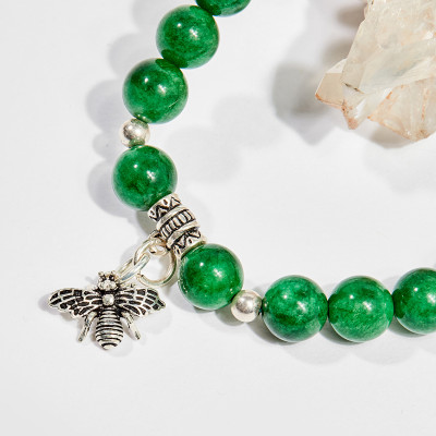 Vòng tay phong thủy nữ đá cẩm thạch sơn thủy charm ong 8mm mệnh hỏa , mộc - Ngọc Quý Gemstones