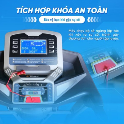 Máy Chạy Bộ Lifesport LS-6, Máy Chạy Bộ Có Tay Cầm Cảm Biến Nhịp Tim, Vùng Chạy Rộng Rãi  Với 7 Lớp Chống Trượt