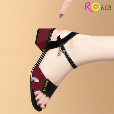 Giày sandal nữ cao gót 4 phân hàng hiệu rosata hai màu đen trắng thời trang cao cấp ro643