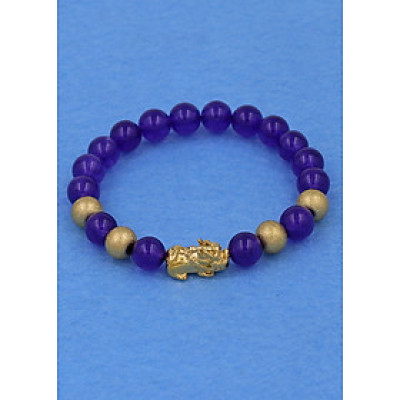 Vòng tay thạch anh tím 8 ly - cẩn Tỳ Hưu inox vàng VTAITHVB8 - hợp mệnh Hỏa, mệnh Thổ