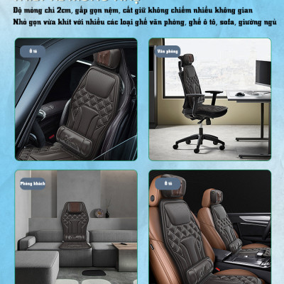 Nệm (đệm) massage ô tô cao cấp Nikio NK-150 - Con lăn 3D xoa bóp cổ vai gáy, kết hợp nhiệt nóng sưởi ấm lưng, cổ và rung toàn thân tạo cảm giác thư giản, túi khí nâng đỡ cột sống lưng