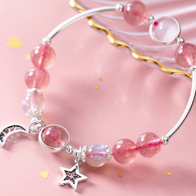 Vòng tay đá thiên nhiên 2 màu charm trăng sao - Ngọc Quý Gemstones