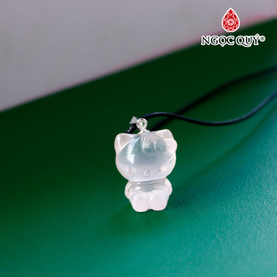Mặt dây chuyền mèo kitty pha lê hồng cao cấp - Ngọc Quý Gemstones