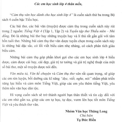 Cảm Thụ Văn Học Dành Cho Học Sinh Lớp 4 (Dùng Chung Cho Các Bộ SGK Hiện Hành) _HA