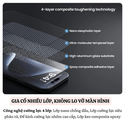 Cường lực chống nhìn trộm Full viền kèm khung cho iPhone 16 Pro Max / 16 Pro hiệu Nillkin Guardian Phủ Nano, vát cạnh 2.5D, lớp Olephobic - Hàng nhập khẩu