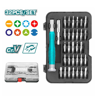 Bộ tua vít 32 chi tiết chuyên sửa điện thoại TOTAL THT250PS0321 - Có hộp đựng, nhỏ gọn, thép chuyên dụng CR-V, tay cầm nhựa chắc chắn