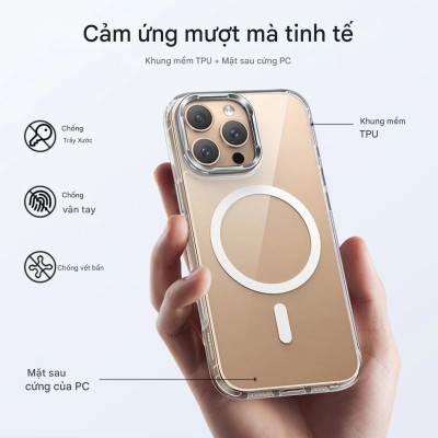 Ốp lưng trong suốt Baseus Crystal Magnetic Case with Camera Ring Stand cho iP (Hàng chính hãng)