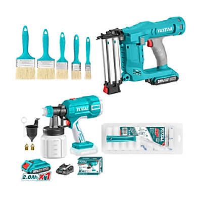 BỘ COMBO SÚNG BẮN ĐINH TCBNLI2016 MÁY PHUN SƠN TCSGLI20406 DÙNG PIN 20V  (2 pin 20V x 2.0Ah + sạc) TOTAL TOSLI23054 - HÀNG CHÍNH HÃNG