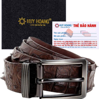 Thắt Lưng Nam Da Cá Sấu Nguyên Con Bản Lớn Đầu Kim Huy Hoàng HT4769 - Nâu Đất