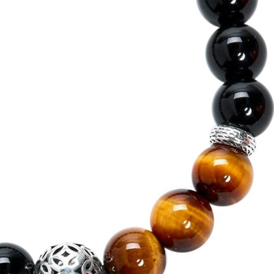 Vòng Thạch Anh Mắt Hổ Phối Mã Não Đen Và Bạc 925 Ngọc Quý Gemstones VT12