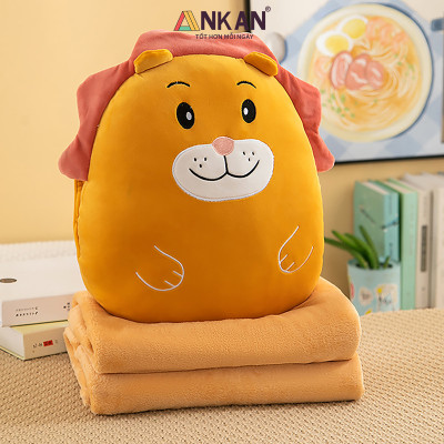 Bộ Chăn Gối Văn Phòng 3 Trong 1 Sư Tử Cam, Siêu Mềm Mại