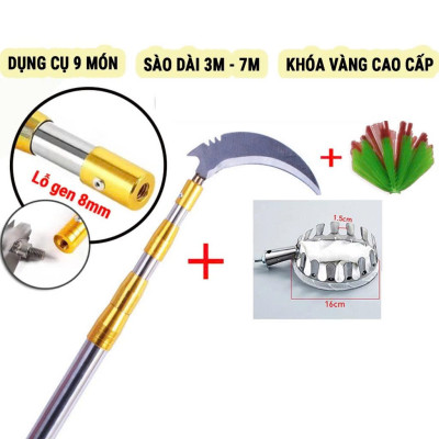 Bộ Sào Vợt Inox Hái Trái Cây Trên Cao 6M – Rút Dài, Kèm 4 Phụ Kiện Cao Cấp Loại 1