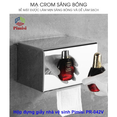 Hộp đựng giấy vệ sinh dán tường inox 304 Pimisi PR-042V dùng để treo - kệ - móc lô giấy vệ sinh có nắp đậy kín chống nước trong phòng tắm dán tường bằng keo kèm theo không cần khoan | Hàng chính hãng
