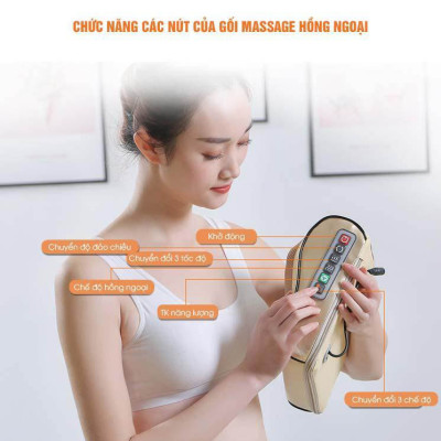 Gối massage hồng ngoại trị liệu 16 bi - Máy massage Cổ, Vai, Gáy, Lưng, Eo