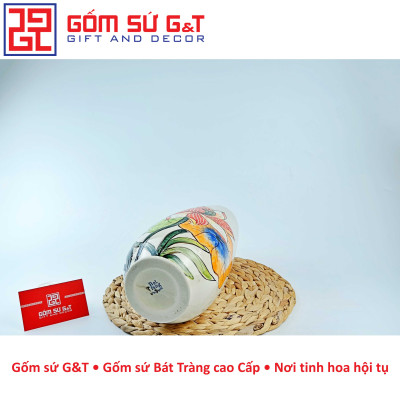 Lọ hoa trang trí dáng bom khắc sen hồng Gốm Sứ G&T