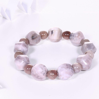 Vòng tay gỗ hóa thạch hạt lục giác viên đá 12x12.5mm mệnh hỏa, mộc - Ngọc Quý Gemstones