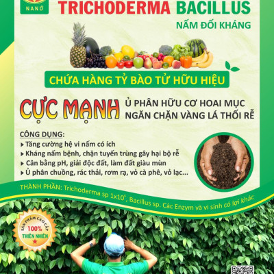 COMBO Phân bón lá sinh học VƯỜN SINH THÁI và Chế phẩm vi sinh trichoderma TRIBAC nấm đối kháng cực mạnh. Giúp cây bung đọt mạnh, rễ khỏe, cành chắc, ra hoa đậu quả nhiều. Khỏi lo tuyến trùng, nấm bệnh gây vàng lá thối rễ