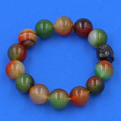 Vòng đeo tay Thạch Anh Xanh Nâu 14 ly cẩn hạt Phật A Di Đà inox đen VTAXNNLE14