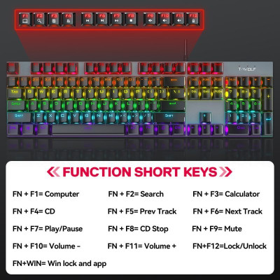 Bàn Phím cơ T-Wolf T17, Blue Switch, USB, LED, 104 Gaming - Hàng chính hãng