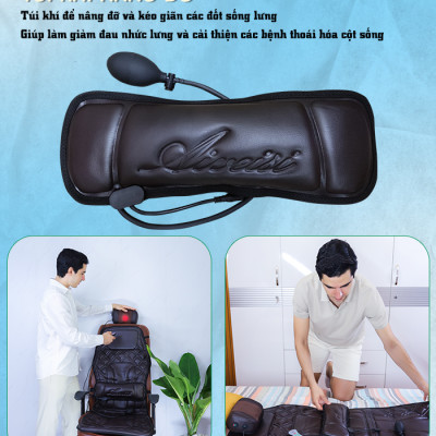 Nệm (đệm) massage ô tô cao cấp Nikio NK-150 - Con lăn 3D xoa bóp cổ vai gáy, kết hợp nhiệt nóng sưởi ấm lưng, cổ và rung toàn thân tạo cảm giác thư giản, túi khí nâng đỡ cột sống lưng