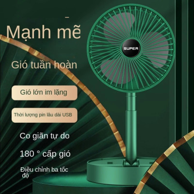 Quạt Tích Điện Để Bàn Mini Gấp Gọn - Xoay 360 Độ, 3 Tốc Độ, Pin Dung Lượng Lớn