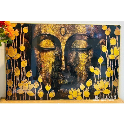 (ẢNH THẬT) Tranh treo tường phật trong hoa sen vàng tranh trang trí phòng thờ nơi tôn nghiêm