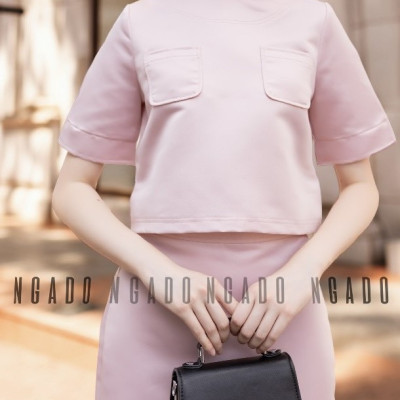 Set áo váy hồng ngắn tay NGADO