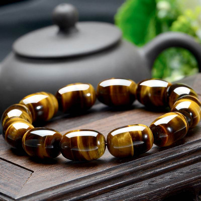 Vòng tay lu thống đá mắt hổ vàng nâu cao cấp 10mm cho Nam Nữ văn phòng làm trang sức