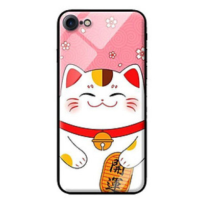 Ốp kính cường lực cho iPhone 8 Mèo Nền Hồng - Hàng chính hãng