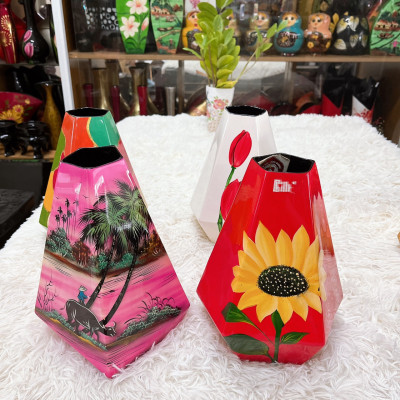 Bình hoa lục giác sơn mài hút tài lộc Thanh Bình Lê cắm hoa, trang trí , quà tặng ý nghĩa