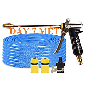 Bộ dây vòi xịt nước rửa xe, tưới cây . tăng áp 3 lần, loại 7m, 10m 206318 đầu đồng,cút,nối đen+ tặng đai