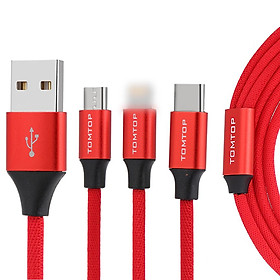 Cáp sạc đa năng TOMTOP 3.9FT Dây sạc USB Dây đồng bộ hóa dữ liệu 3 trong 1 iOS 8 chân đực + Loại C + Đầu nối Micro USB