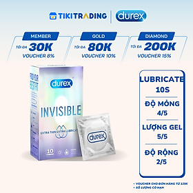 Bao cao su Durex Invisible Extra Thin Extra Lubricated 1 Hộp 10 Bao