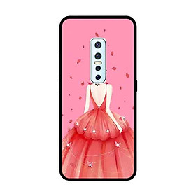 Ốp Lưng in cho Vivo V17 Pro Mẫu Cô Gái Váy Hồng Nền Hồng - Hàng Chính Hãng