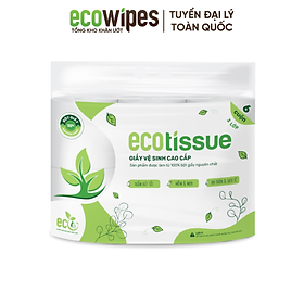Giấy vệ sinh giấy cuộn cao cấp Ecotissue 3 lớp lốc 6 cuộn có lõi cao cấp mềm dai tự nhiên