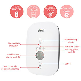 Bình nước nóng trực tiếp Ferroli Slim Divo SDP 4.500W, hiển thị điện tử, có bơm tăng áp - Hàng Chính Hãng