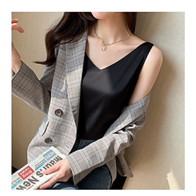 Áo Hai Dây Cổ Tim Mặc Trong Vest blazer kiểu nữ freesize (40-65kg) Vải Lụa Satin Mịn ,Thoáng Mát New Design AO0003