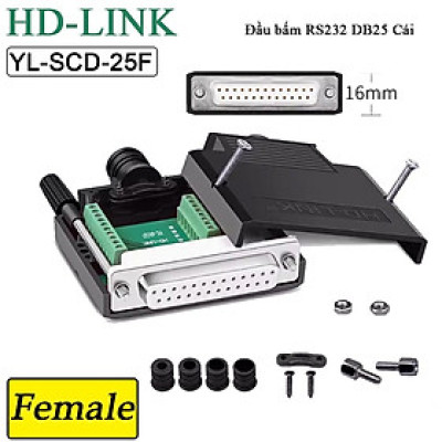Đầu bấm RS232 25 chân bắt vit vỏ ốp nhựa chân đồng HD-Link YL-SCD-25. HÀNG CHÍNH HÃNG !!!