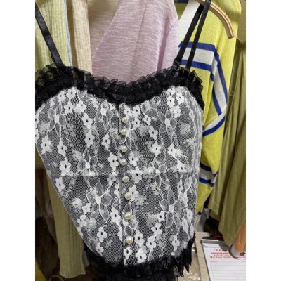 Áo 2s hai dây khuy ngọc phối ren có đệm ngực