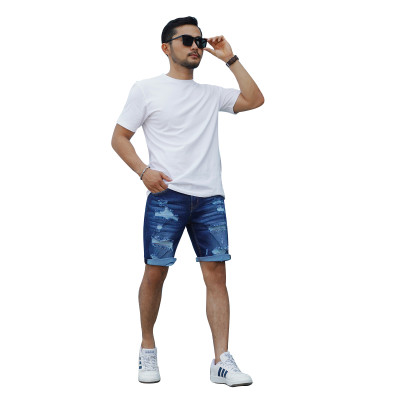 Quần Short Jeans Nam Rách Cao Cấp HUNTER X-RAYS Form Slim Thun Màu Xanh Đậm S78 